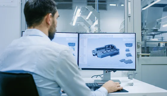 An engineer working on a 3D cad design